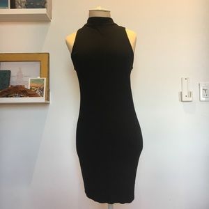 Honey Punch Black Mock Neck BodyCon Midi Dress